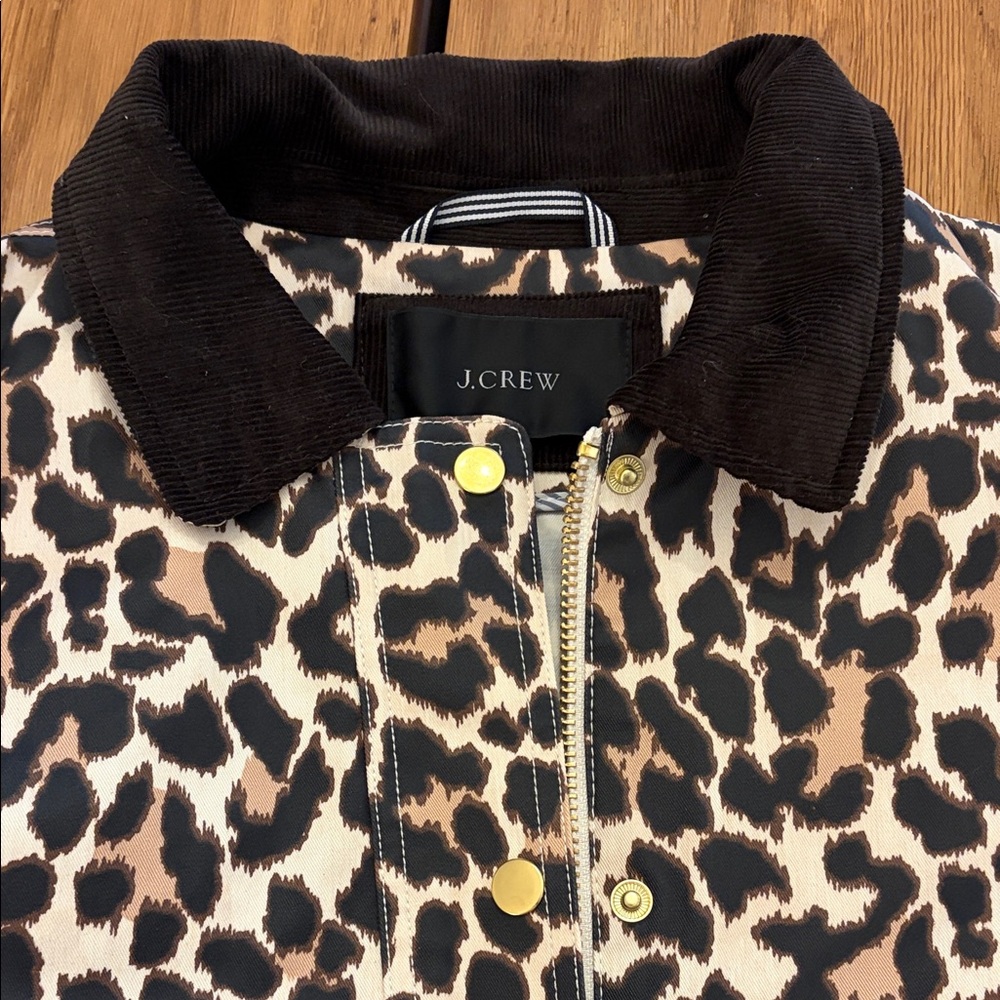 J. Crew Coated Barn Jacket - Brown and Black Leopard Print
